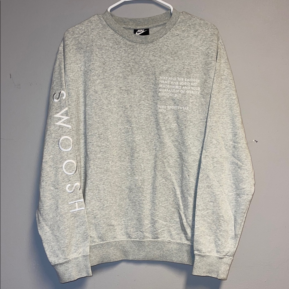 Nike Men's Club Fleece Sleeve Swoosh Crewneck Sweatshirt in grey